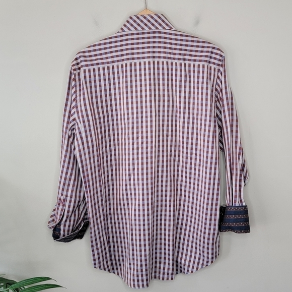Robert Graham | Rust Brown Blue Tan Plaid Shirt Size Medium - Picture 4 of 8
